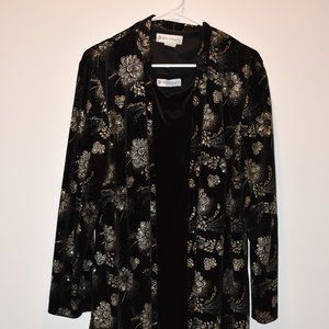 Dress Barn 2 Piece Black Floral Burst Pattern Festive Dress with Jacket Size 20W